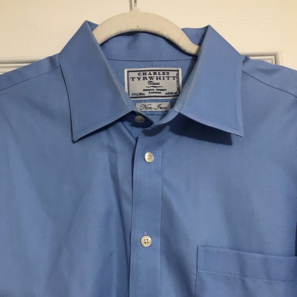 Charles Tyrwhitt Blue Dress‎ Shirt button up cuff link shirt size 17.5 38in